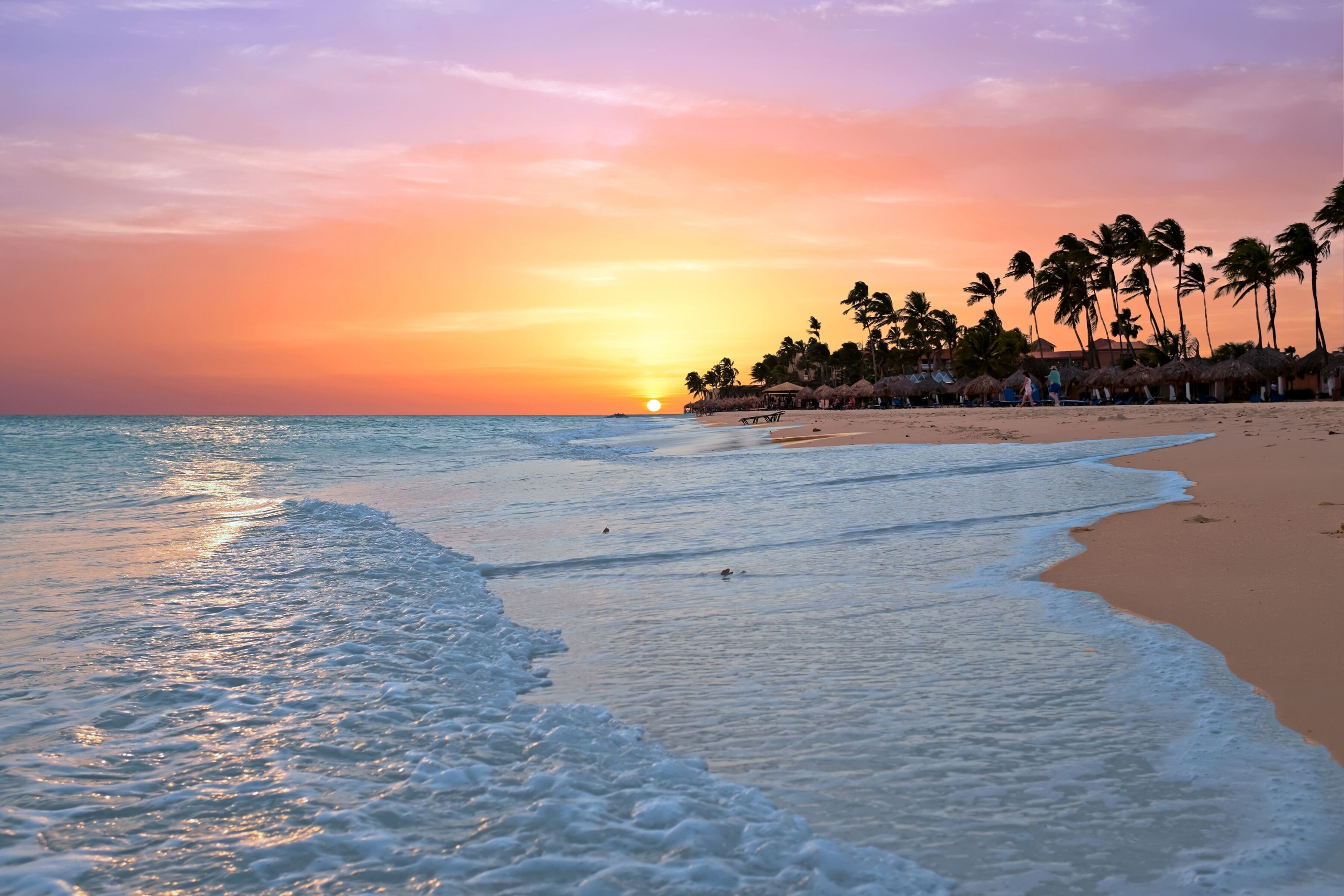 Fototapete PAPERMOON "Aruba Beach Sunset", bunt, B:2m L:1,49m, Vlies, Tapeten, Fototapete