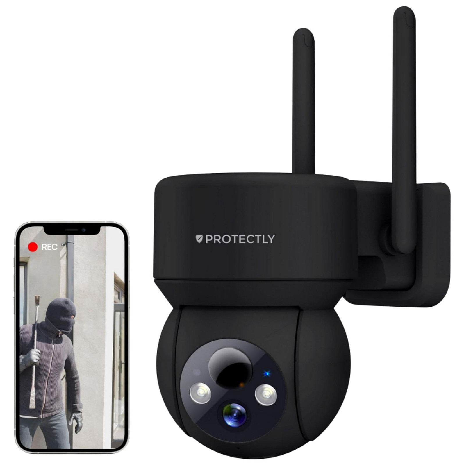 Protectly Draadloze Beveiligingscamera voor Buiten - 2K Ultra HD - Oplaadbaar - Met Nachtzicht, WiFi en App - 64GB SD
