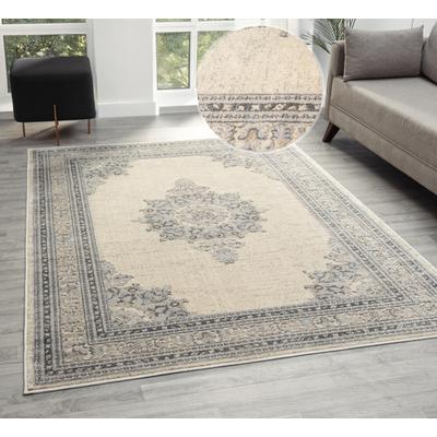 Teppich OTTO HOME "Banli, Vintage-Look, Orient-Optik", grau (hellgrau), B:80cm H:9mm L:150cm, Kunstfaser, Teppiche, Teppich, dezenter Glanz, Schrumpf-Garn-Effekt, Wohnzimmer, Schlafzimmer