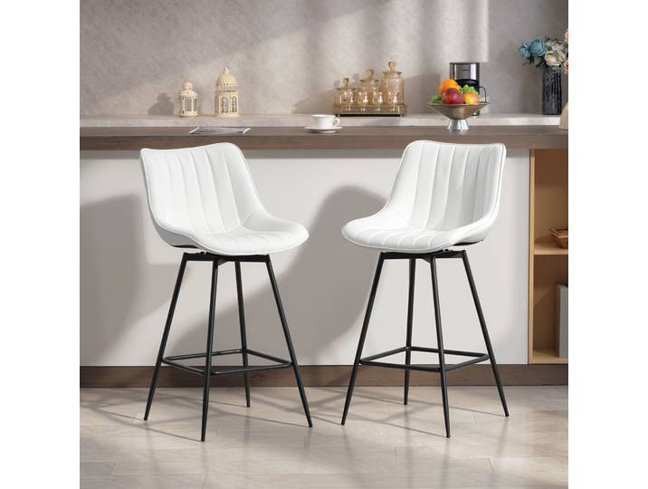HOMCOM Tabourets de Bar Pivotants 360° Cuir Synthétique Blanc