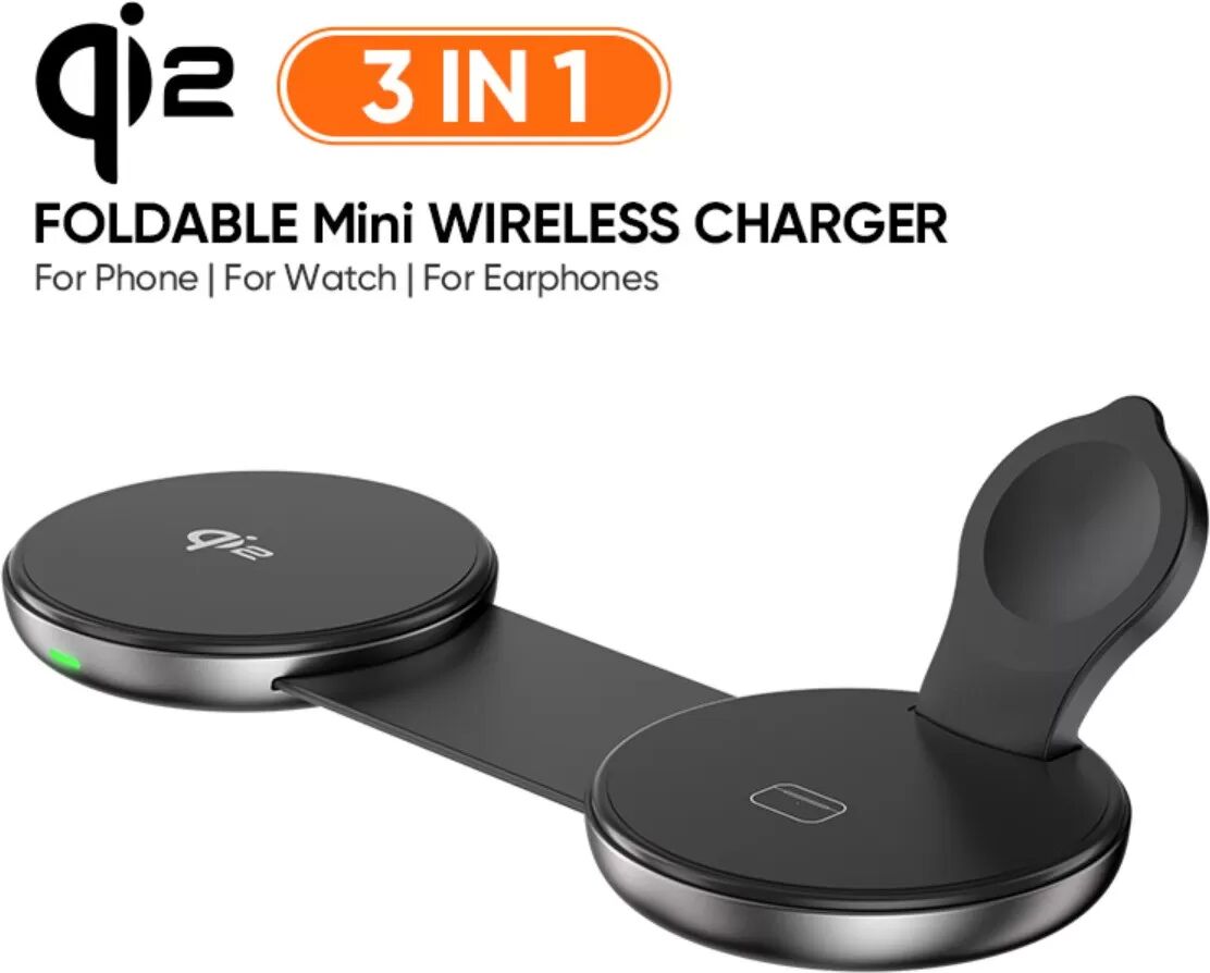 INF Super Mini 3-in-1 Rundes Kabelloses Ladegerät QI2.0 - Schnellladung für Handy, Uhr & Ohrhörer