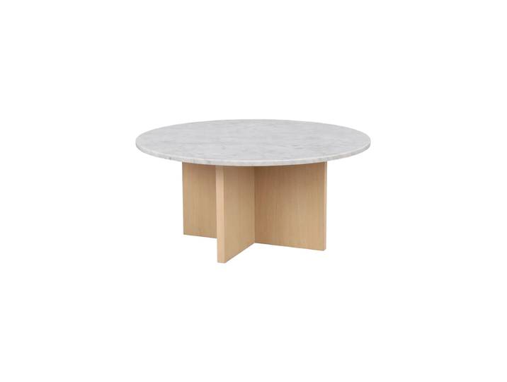 Hochwertiger, runder Marmor Couchtisch „Brooksville“ Ø 90 cm Eiche hell / Carrara Marmor Rowico