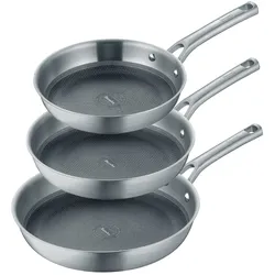 Berndes 3-teiliges Set Bratpfanne 20+24+28 cm, Edelstahl, poliert - Tricion Resist