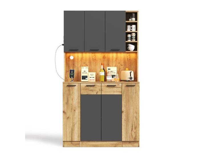 Buffet de cuisine - LED APP - Éclairage LED contrôlé par APP - 2 prises + 2 USB - Plan de Travail