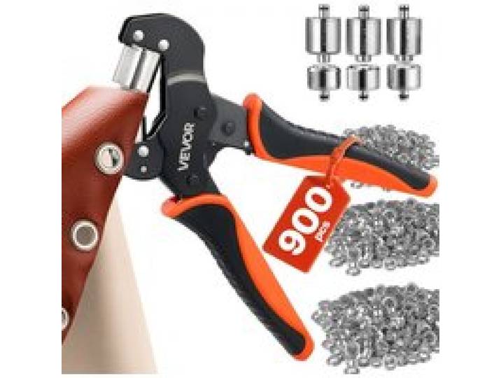 VEVOR Ösenzange 900 tlg. Set Ösen 8mm 10mm 12mm Magnetische Ösenpresse, Ösenstanze aus Stahl mit Magnetkopf Rutschfester Griff Geeignet für Leder Planen Schuhe Bastelarbeiten & Stoff
