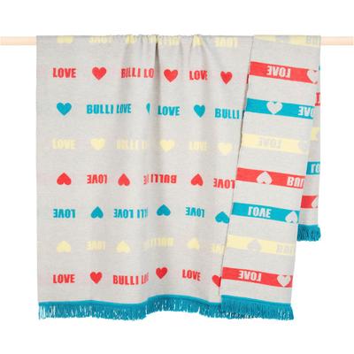 Wohndecke PAD "TRAVELLER, Bulli", bunt (multi), B:150cm L:200cm, Mischgewebe, Wohndecken, Wohndecke, Made in Europe, Wendefunktion, mit Schriftzug & Fransen, 150x200 cm
