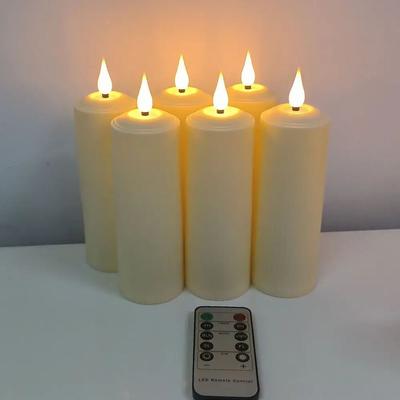 Inspired Living 6 Piece Rechargeable LED Candles With Remote Control Waterproof Flickering Pillar Set 6 B