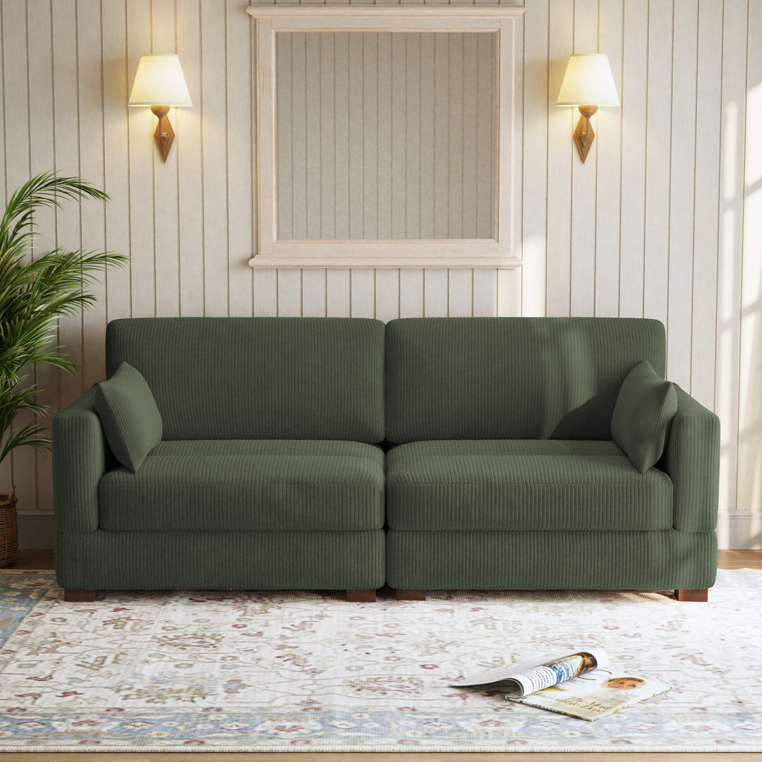 Pia Ricco Bentura 217.7Cm Flared Arms Sofa Green 77.98cm H X 217.93cm W X 87.88cm D