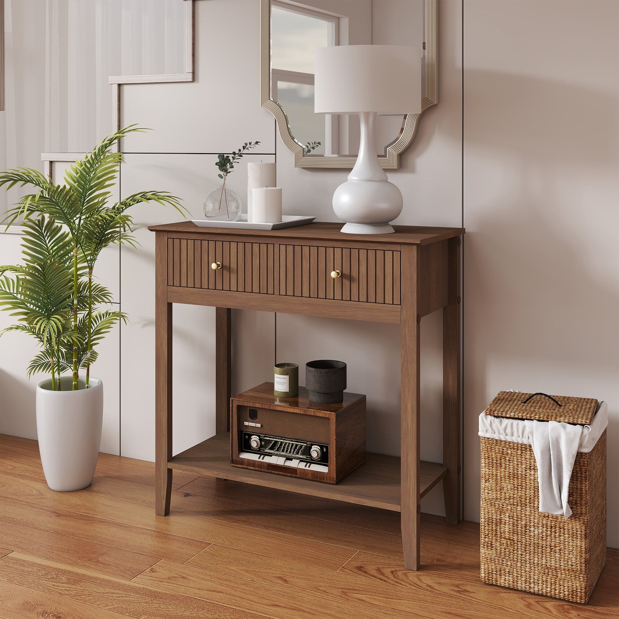 2 Drawer Console / Dressing Table - Hales Dark Wood Range Coated MDF, Metal