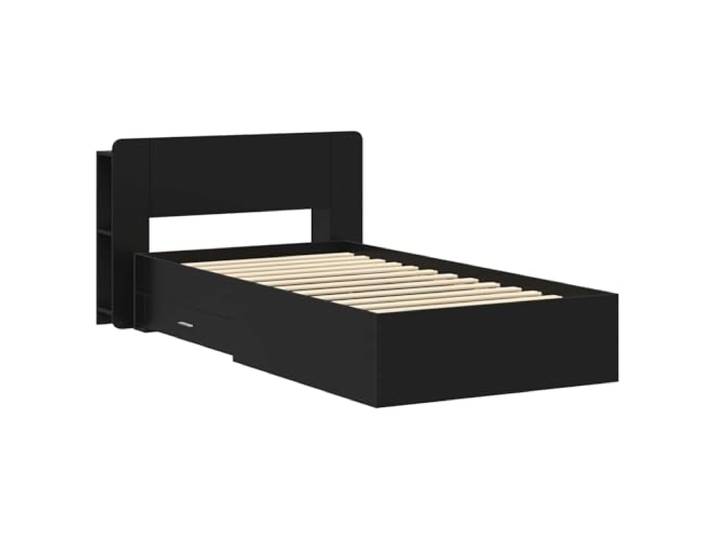 ZQQLVOO Bettgestell mit Stauraum Schwarz 75 x 190 cm Holzwerkstoff Integrierte Schubladen, Kopfteil-Schrank, Ablageflächen, klares Design, Holzwerkstoff, einfache Montage