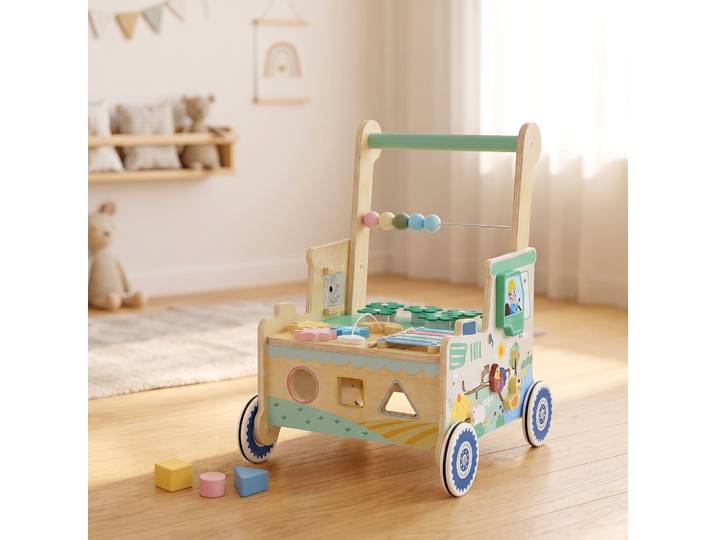 AIYAPLAY Trotteur Bois Chariot de Marche Bébé Rangement Vert