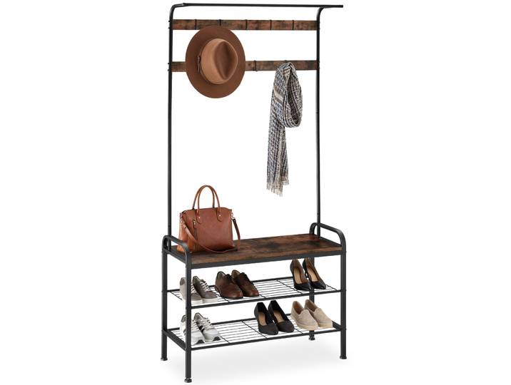 Garderobe - 73,5x36x184cm, Industrial Holz dunkel, rustikal