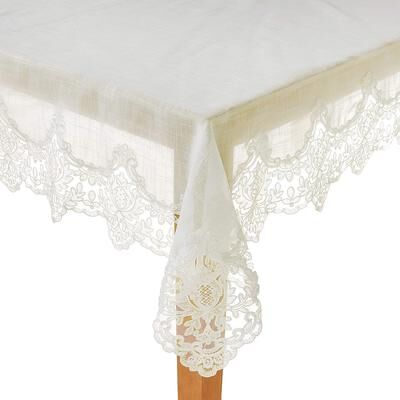 Violet Linen Imperial Embroidered Vintage Lace Pattern Tablecloth