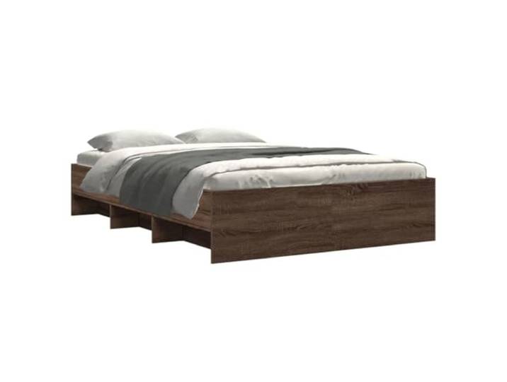 KTHLBRH Bettgestell Eiche braun 140 x 190 cm Spanplatte Lattenrost inklusive, Ablagefächer, mehrschichtiges Holz, Montage erforderlich