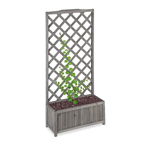 Relaxdays Klimrek met Plantenbak en Rankhulp, Grijs, Hout, 150 cm Hoogte