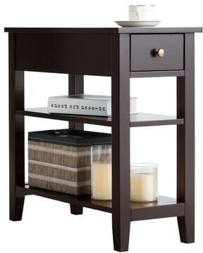 Costway 3-Tier End Table with Drawer slideway and Double Shelves-Brown