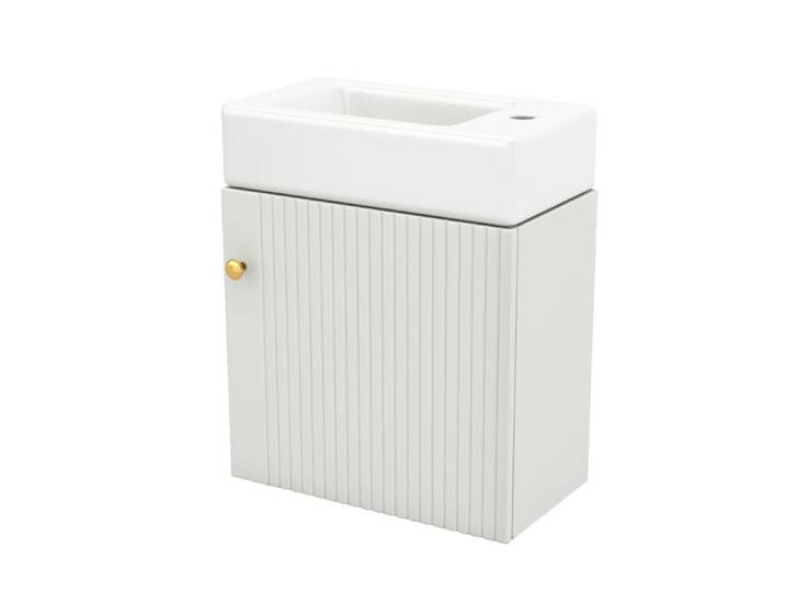 Meuble vasque - FURNITURER - 46 cm - Blanc - À suspendre - Rangement compact