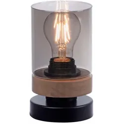 Tischlampe Tischleuchte Nachttischlampe Rauchglas Schlafzimmerlampe Holz H 18 cm