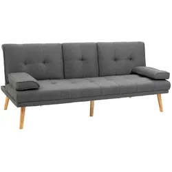 HOMCOM HOMCOM Schlafsofa 3-Sitzer-Sofa Bettsofa mit Klappbarem Tisch,  Leinenoptik