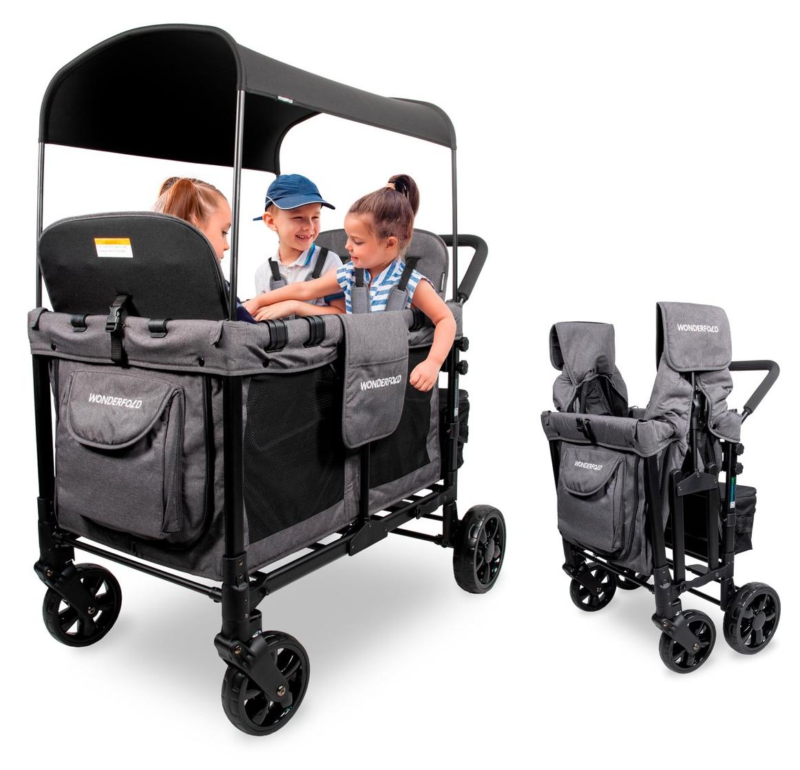 Kinderwagen - Mehrzweckwagen - 4 Sitzplätze - Grau - Mit Verdeck und 5-Punkt-Sicherheitsgurten