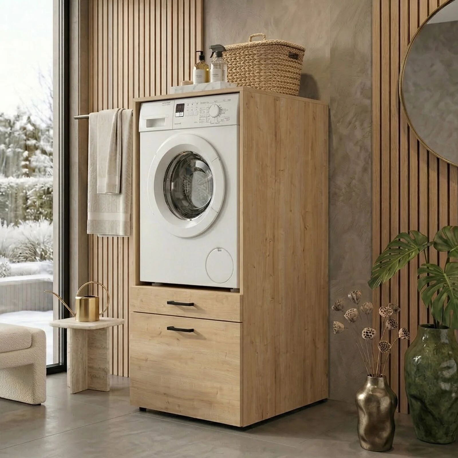 garneroarredamenti Mobile lavatrice 67x144h cm con cassettone rovere Water