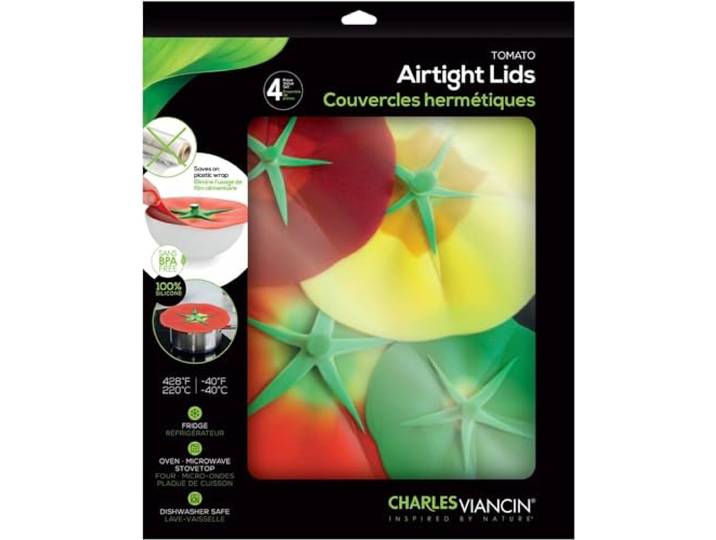 Tomato Lid - Set/4 6, 8, 9 und 11 Zoll, BPA-freie, plastikfreie Abdeckungen bilden luftdichte Abdichtung auf glatten Felgen; Backofen