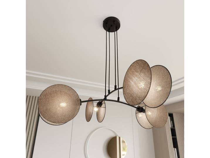 Pendelleuchte Motif 82 x 100 x 70cm Schwarz/Beige 4 Mischgewebe Glühlampe E27