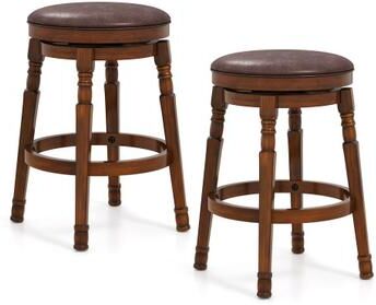 Costway Set of 2 24-Inch Swivel Leather Padded Bar Dining Stools