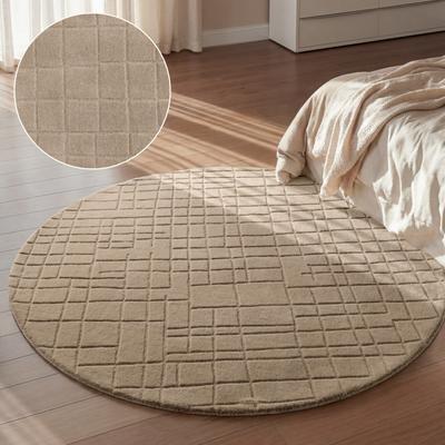 Wollteppich VILLEROY & BOCH "Kenso", beige (braun), H:15mm Ø:160cm, Wolle, Teppiche, Wolle, Kariert, Natur, Handgemacht, Wohnzimmer, Schlafzimmer, Hygge