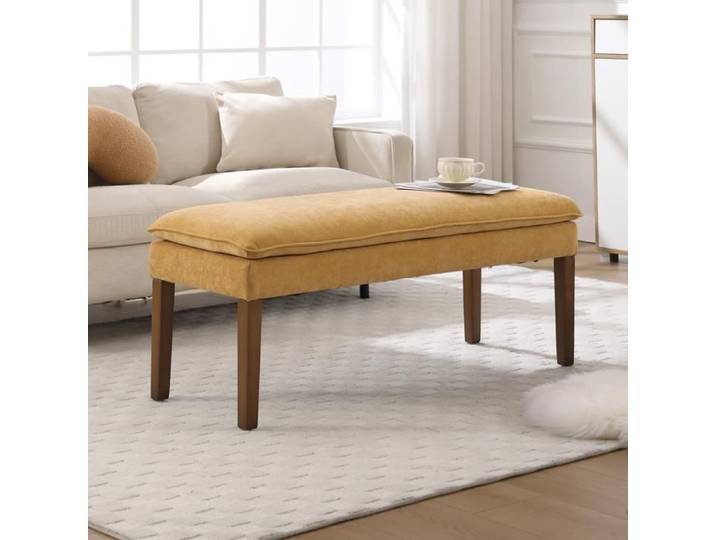 Ya-home Banquette Rembourrée avec Pied en Bois Banc d'Entrée Moderne en Chenille Banquette de Lit Designe Banc de Cuisine Jaune