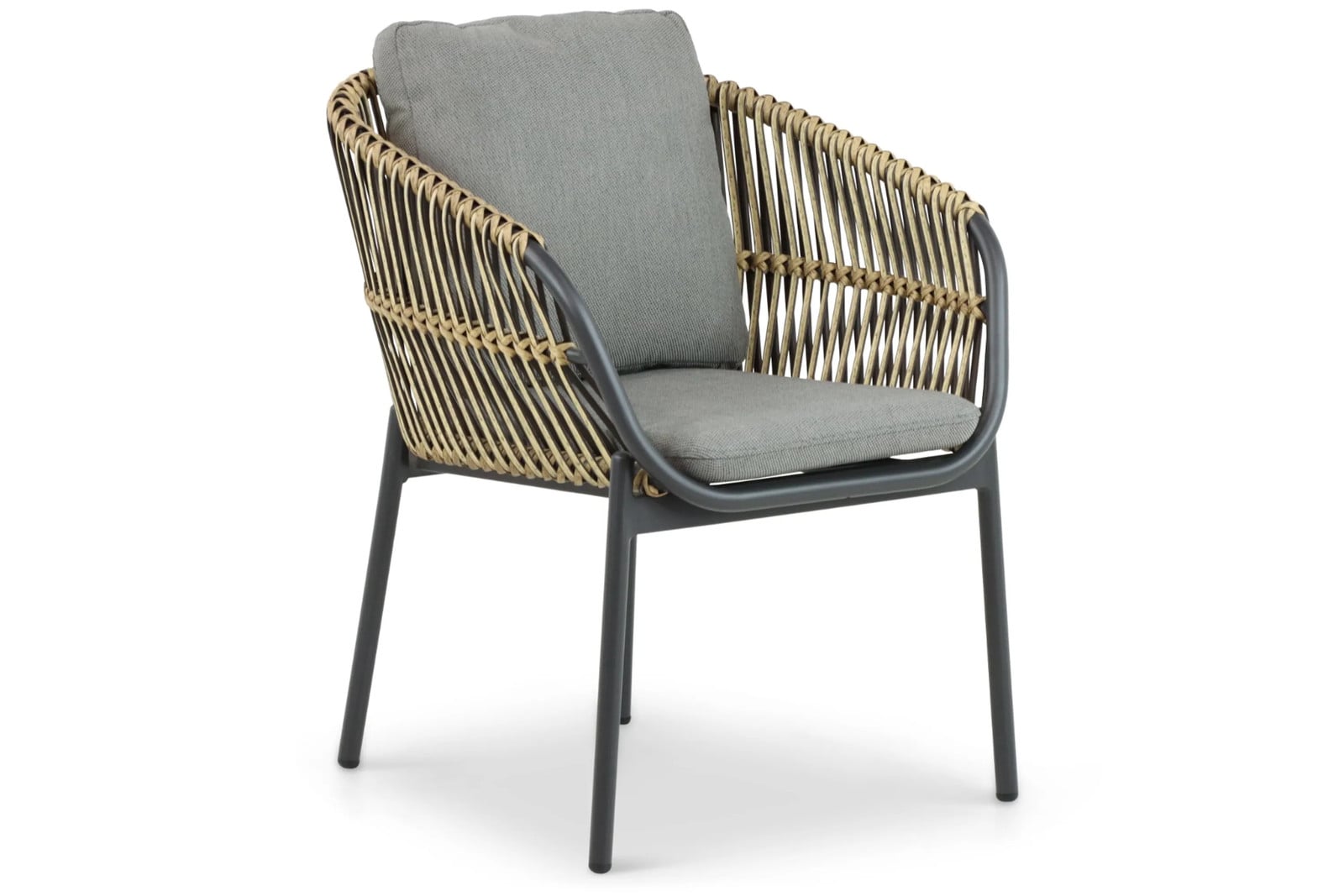 Coco Nathan dining tuinstoel met kussens, grijs, aluminium en rattan