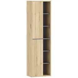 HOMCOM Wandmontierter Badezimmerschrank 2 Türen offene Fächer Holzoptik 40x24x141,5cm Natur