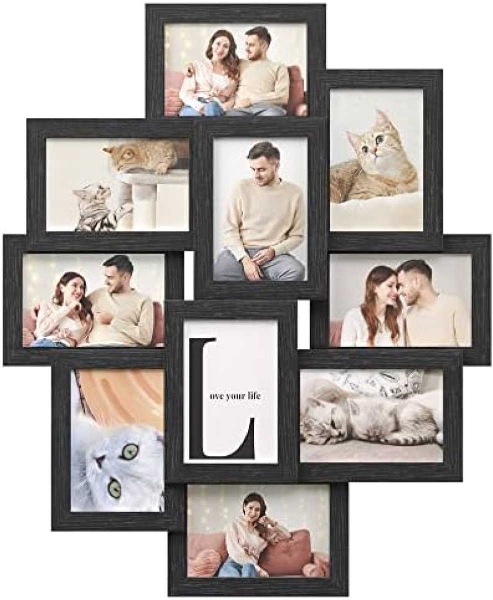 Fotolijst Collage voor 10 Foto's 10x15 cm - MDF Fotowand Decoratie - Hangende Fotolijsten Set voor Woonkamer, Kantoor of Slaapkamer