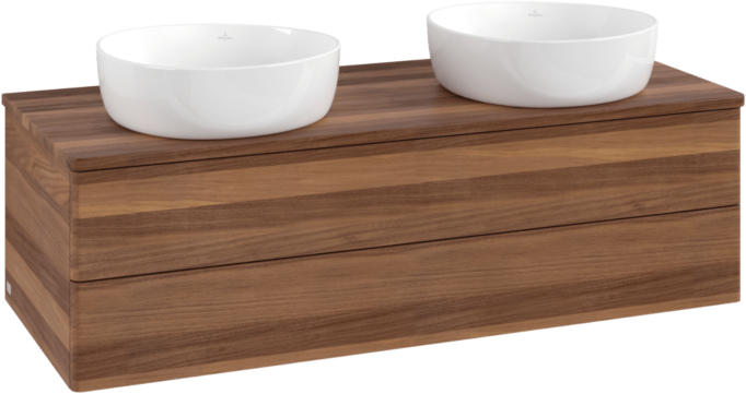 Villeroy und Boch Antao Waschtisch-Unterschrank L24012HM mit Beleuchtung, 120x36x50cm, Waschbeckenplattenfarbe warm walnut, warm walnut