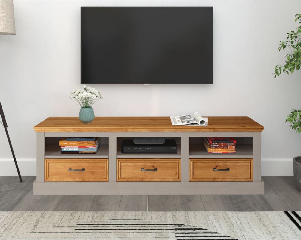 Loft24 Meuble tv avec 3 tiroirs en chêne gris Gris 45x50x170cm