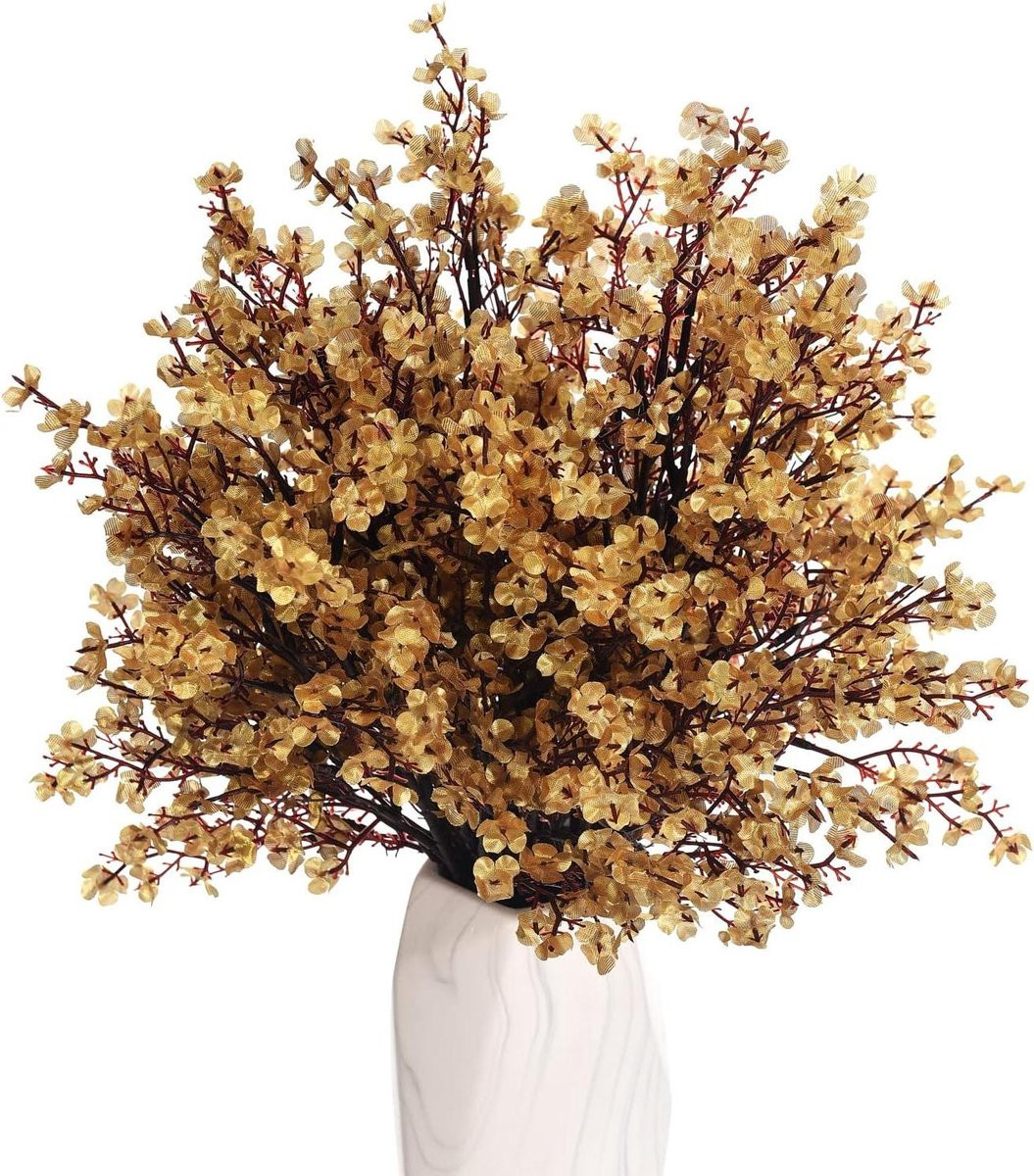 Set van 15 kunstmatige zijden bloemen voor bruiloftdecoratie - Goud