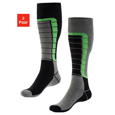 Skistrümpfe H.I.S "Damen Herren gepolsterte Thermosocken Winterstrümpfe", Herren, Gr. 47-48, schwarz (1x schwarz, 1x grau meliert), Baumwollmischung, Colorblocking, gemustert, elastisch, Socken, mit weichem Vollfrottee