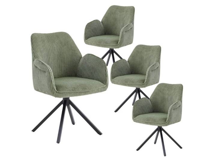 DELIA - Lot de 4 Fauteuils de table Pivotants Tissu Velours Côtelé Vert