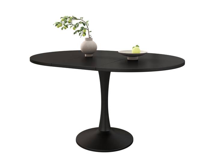 Redom Esstisch-Ausziehbar, Mdf, ovale Form, 100/140/100/75 cm, Schwarz, 100x75x140 cm, Esszimmer, Esstische