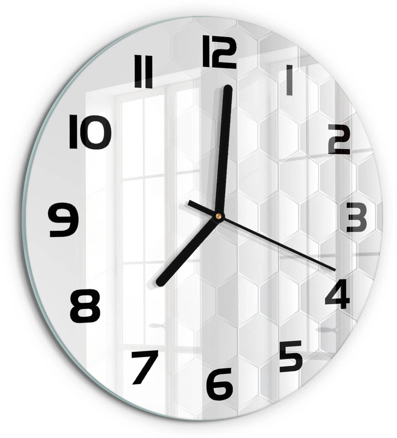 Tulup Wandklok - Zeshoekige glazen decoratie - Wit - Diameter: 30 cm