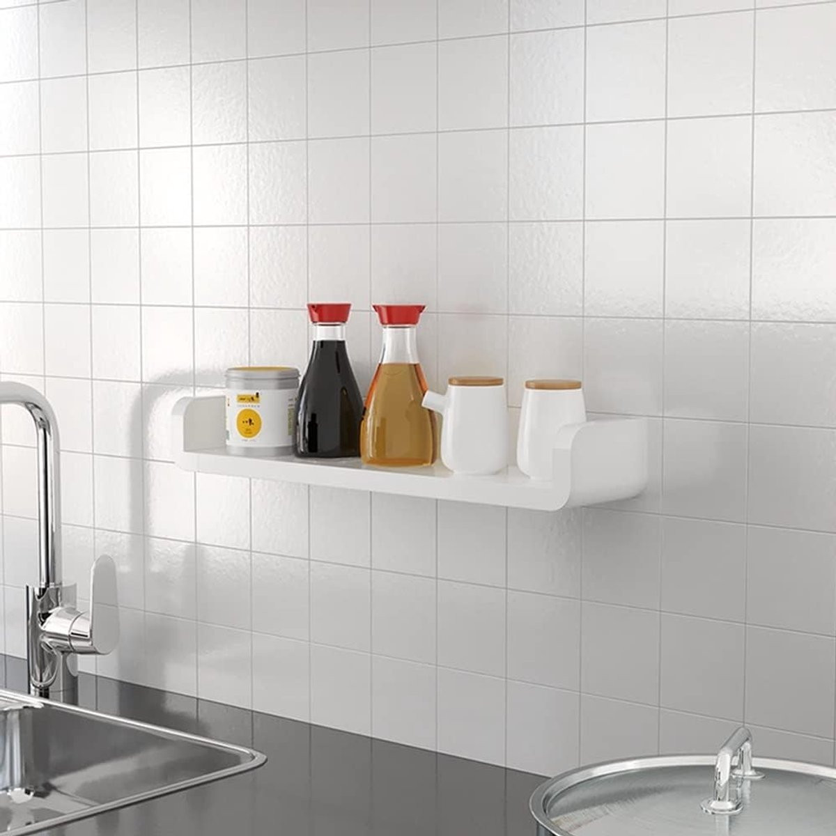 Zwarte waterdichte metalen wandplank voor decoratie en organisatie, Breedte: 47 cm