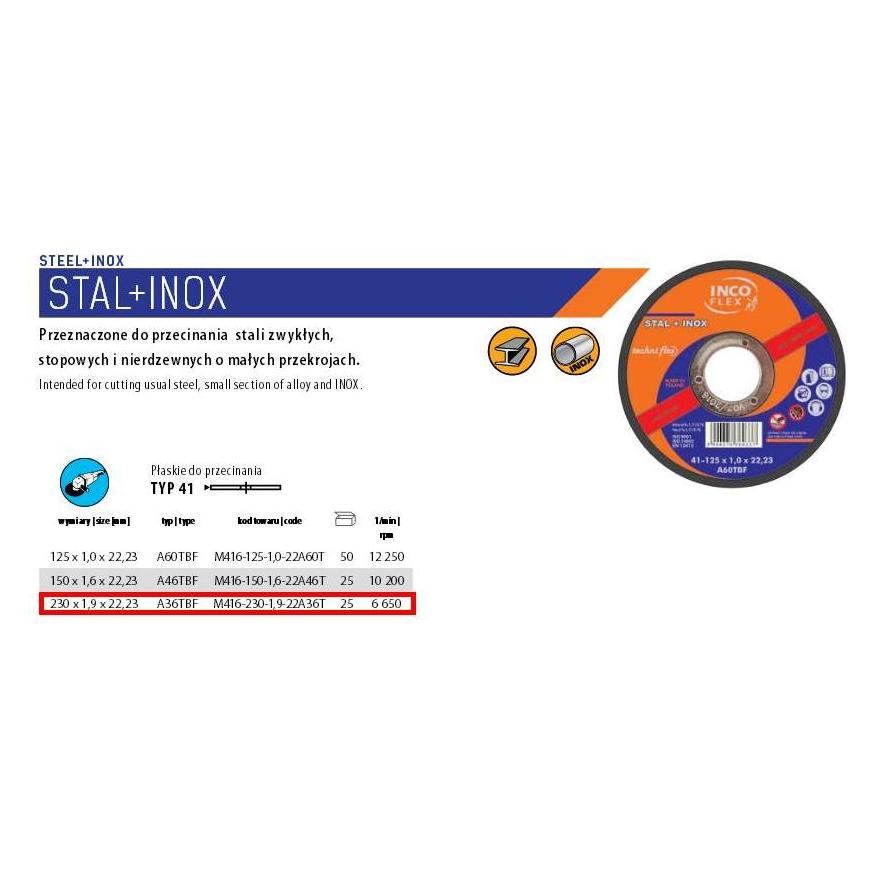 Incoflex Klinge für Metall 230 x 1,9 mm InoxIFM416-230-1.9-22A36 (M416-230-1.9-22A36T)