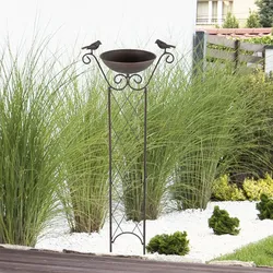 Vogeltränke mit Ständer Vogelbad, Rankengitter mit Erdspieß Frostsicher antik-braun, 19 cm BxH 30x82 cm, Garten