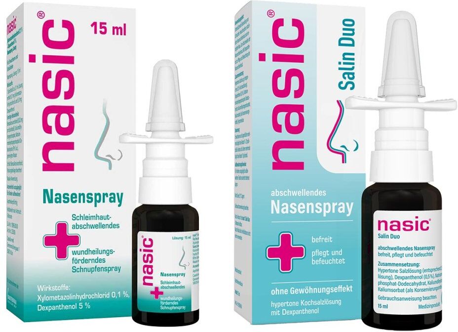 Nasic Nasenspray (15 ml) und Nasic Salin Duo Nasenspray (15 ml)