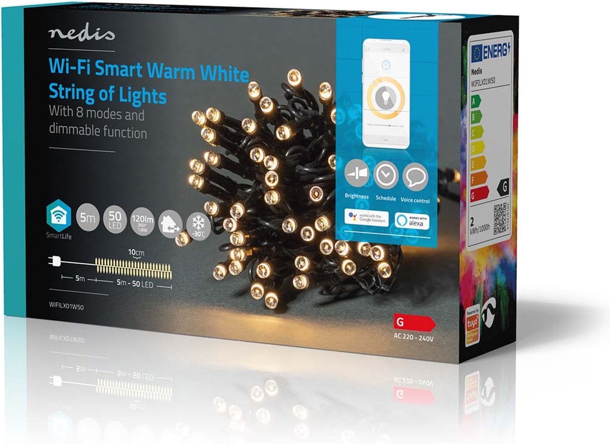 Nedis SmartLife Wi-Fi Kerstverlichting Warm Wit 50 LED 5,00 m