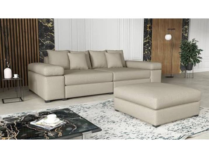 Fun Möbel Big Sofa Couchgarnitur Megasofa Riesensofa Arezzo inkl. Hocker div. Stoffe (Stoff: Now or Never, Beige)