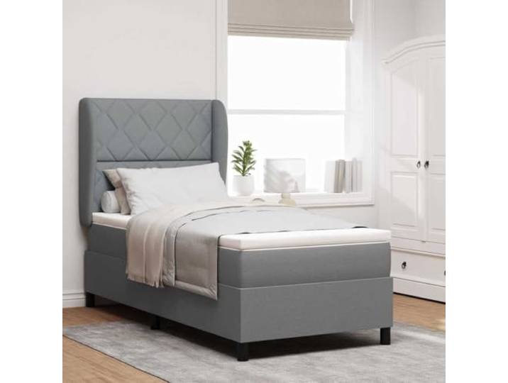 Verstellbares Kopfteil Modernes Design Boxspringbett Hellgrau 100 x 200 cm Boxspringbett mit Matratze Hellgrau 100x200 cm Stoff Polsterbett mit verstellbarem Kopfteil Topper Luxus Komfort