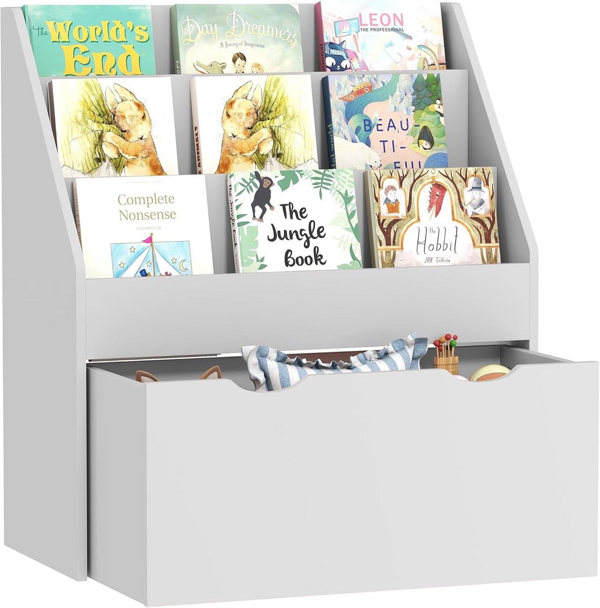Kinder Boekenkast met 3 Planken en Lade voor de Kinderkamer, Grijs