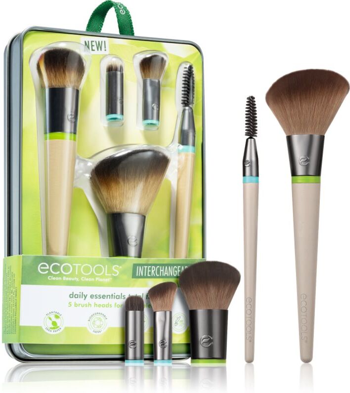 EcoTools Interchangeables™ Daily Essentials makeup brush set with a pouch