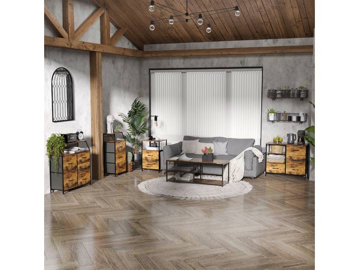 HOMCOM Buffet Industriel 4 Tiroirs Bois/Acier - 84x30x71.5cm